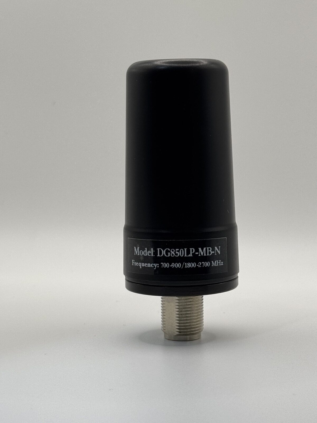 The DG850LP-MB-N low-profile multiband antenna on its threaded N-type stud